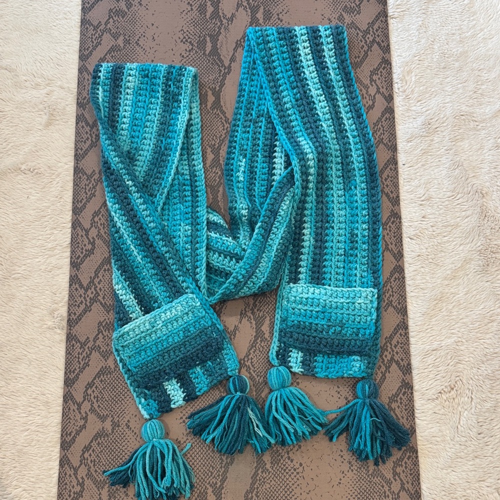 Handmade Teal and Blue Crochet Scarf